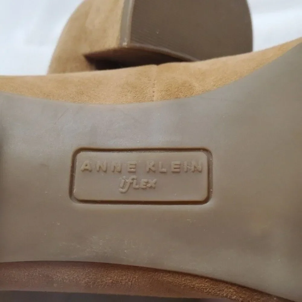 Anne Klein iflex Happy Toffee Suede Pom om Slip On Block Heel Versatile Shoes